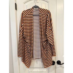 Tees2UrDoor Halloween Striped Cardigan Size L/XL – Orange Black White Open Front